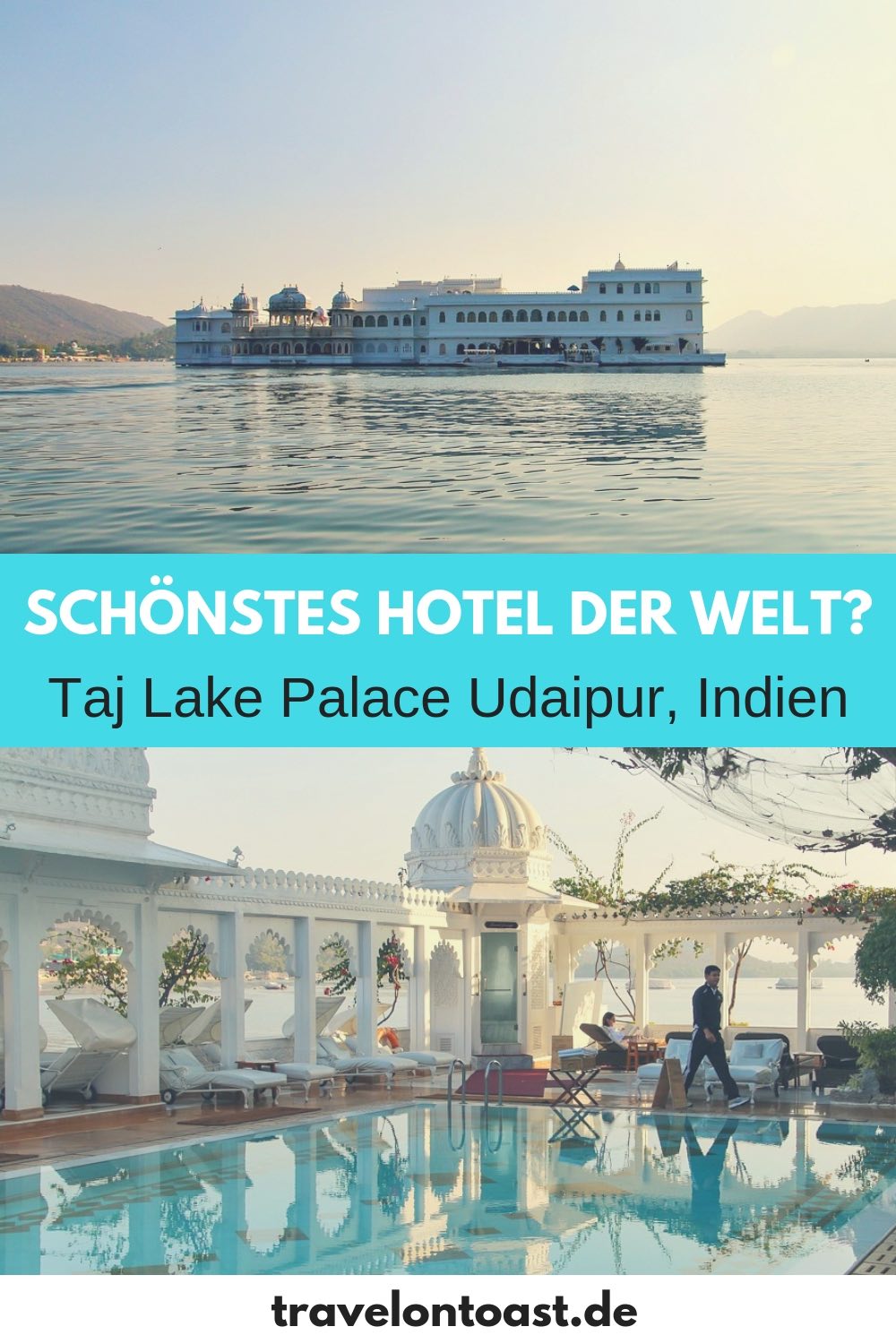 Taj Lake Palace Udaipur: ein traumhaft schönes Hotel in Indien. Das Taj Lake Palace Hotel ist ein Palasthotel mitten im See, mit Blick auf die Berge und den Stadtpalast von Udaipur. Sehr romantisch und perfekt für eure Indien Reisen, Rajasthan Rundreise oder eure Udaipur Hochzeit! #LakePalace #Traumhotel #Udaipur #Rajasthan #Indien