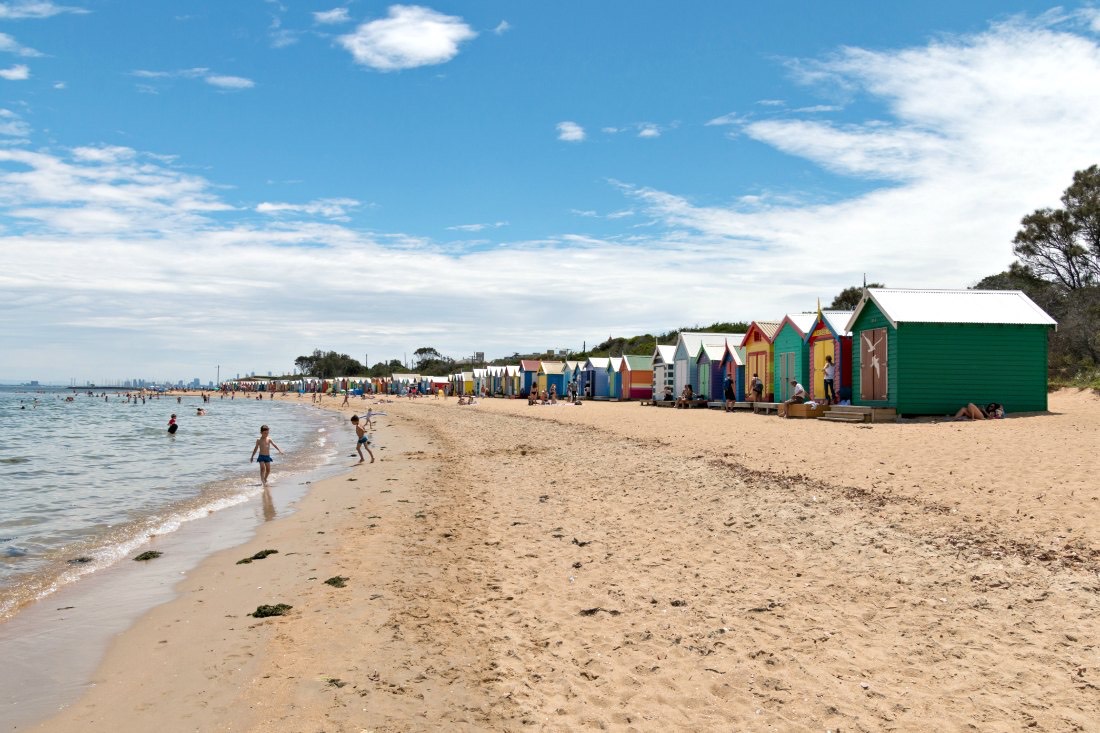 Brighton Beach Boxes: Strandtag in Melbourne, Australien