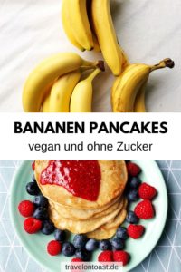 Geniales Bananen Pancakes Rezept mit nur 4 Zutaten. So zauberst du einfach und schnell gesunde Bananen Pfannkuchen ohne Ei und ohne Zucker. / vegan kochen / zuckerfreie Rezepte / ohne Zucker Rezepte / Bananen Rezept / Bananen verwerten / Bananen Pancakes vegan / Pfannkuchen Rezept #Kochen #vegan #zuckerfrei