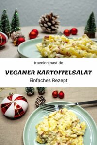 Veganer Kartoffelsalat mit Mayo, Apfel und Gewürzgurken. Das perfekte Kartoffelsalat Rezept für Weihnachten oder Silvester!